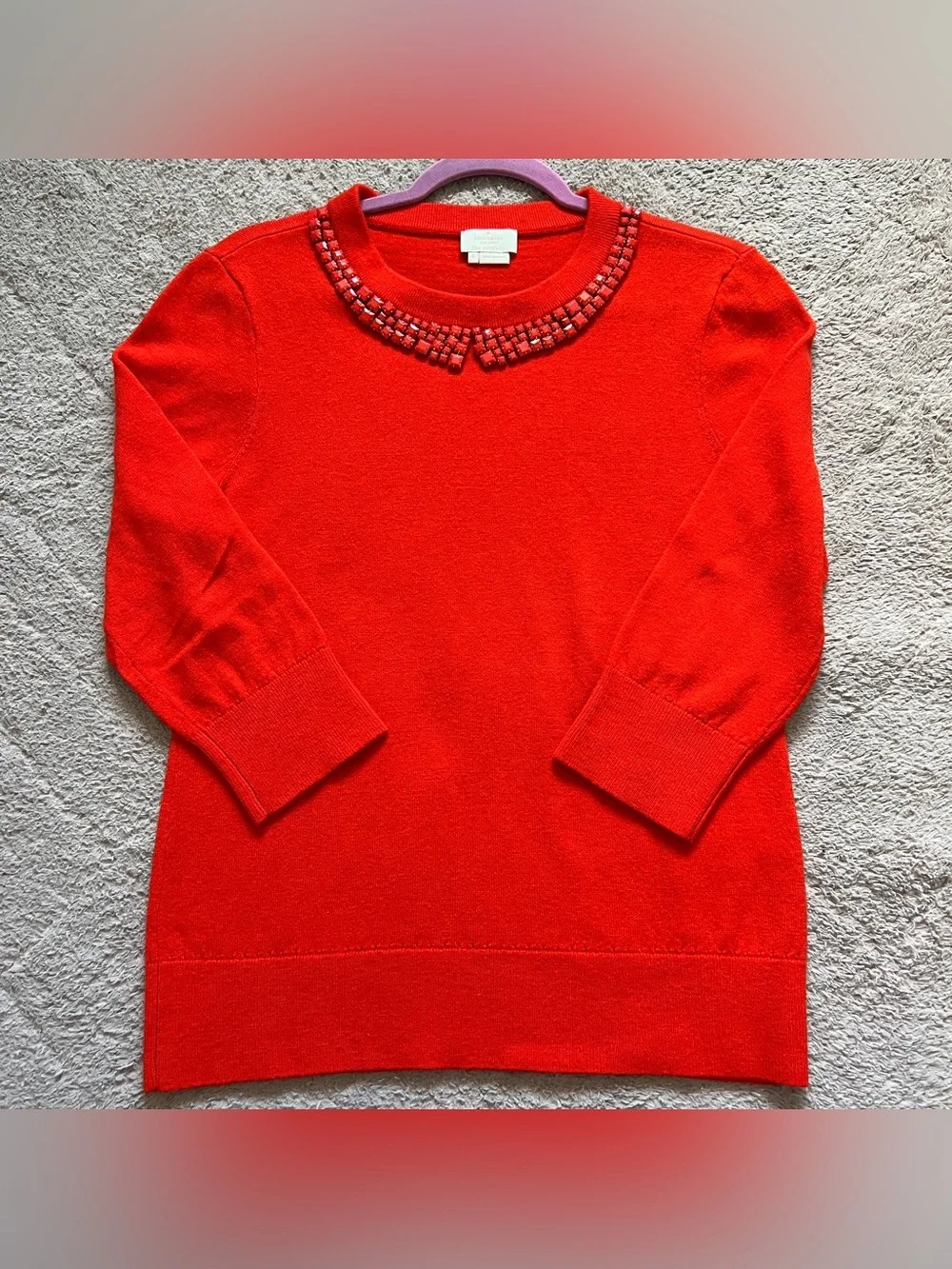Kate Spade Embellished Collar Wool Cashmere Sweater Preppy Quiet Luxury Sz L